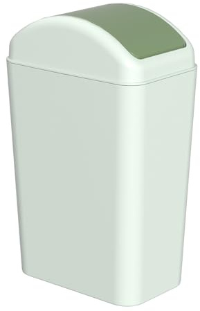 Wakikini Cubo de basura pequeño de plástico con tapa oscilante, 15 L, con tapa giratoria, color verde