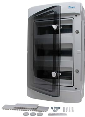 Kopp Aufputz-Feuchtraum-Verteiler mit Tür 3-reihig für 36 Pole, 1 Stück, Grau/Schwarz, 353813049