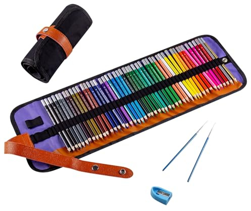 ARZASGO Aquarellstifte Set, 48 Farben Künstler Buntstifte für Erwachsene und Kinder, Art Drawing Pencil mit Canvas-Rollentasche