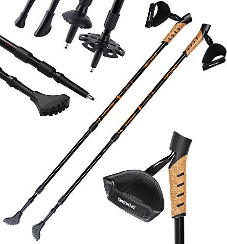 SPORTANA® Wanderstöcke Teleskop Aufsätze Gummipuffer Nordic Walking Stöcke Verstellbar 68-135cm Dämpfung Leicht Alu Kork Herren Damen Trekkingstöcke