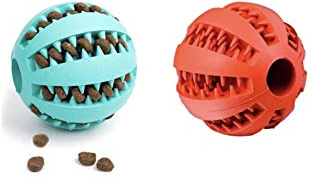 Pelota para perros con función de cuidado dental robusta pack 2 menta, juguete masticar caucho natural Diámetro 7 cm Alimento golosinas Juguete a prueba mordeduras pequeños y grandes