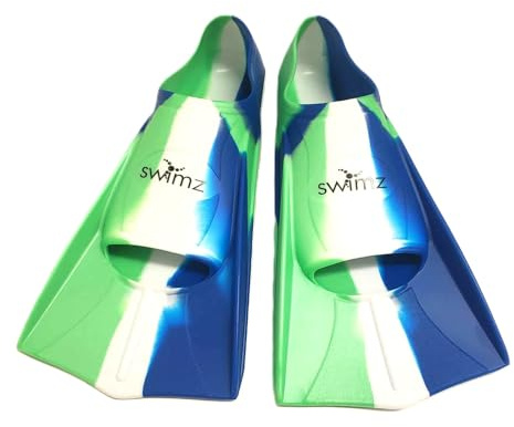 Swimz Short Blade Silicone swim Training Fins - Blue / White / Green (UK 5.5-6.5 (39/40))