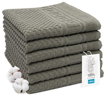 ZOLLNER 6er Set Handtücher in 50x70 cm - weiches und saugstarkes Waffelmuster in grau - mit Aufhänger - waschbar bis 60°C - Baumwolle - Hotelqualität - Oeko Tex® Zertifiziert