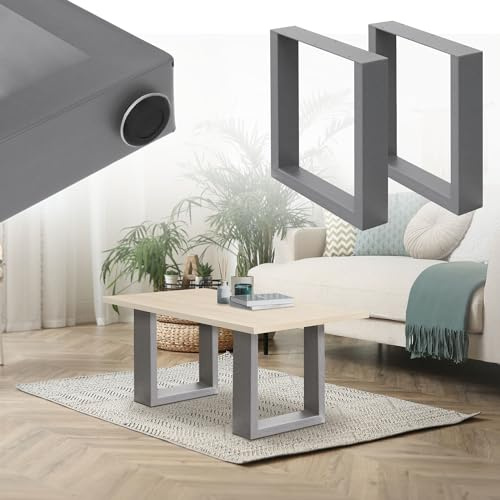 ECD Germany 2er Set Tischbeine 30x43 cm, Grau, Stahl pulverbeschichtet, Industriedesign, Vierkantprofil, Metall Tischkufen, Tischuntergestell Tischgestell Möbelfüße Bankkufen Bankgestell Bankbeine