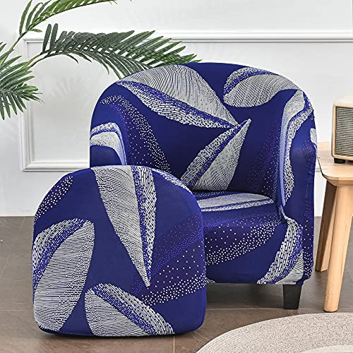Highdi 2 Stück Sesselschoner Sesselüberwurf mit Elastisch Stretch Husse, Club Chair Schonbezug Sofabezug mit hoher Dehnung Sessel für Clubsessel Loungesessel Cocktailsessel (Blaue Blätter)