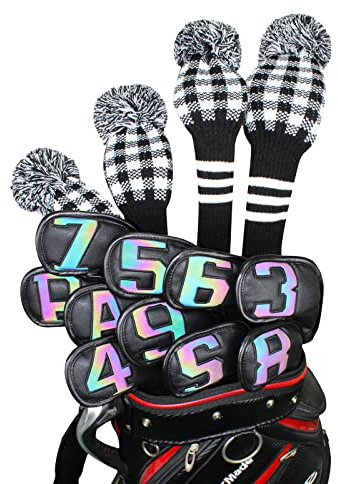 Scott Edawrd 10pcs Golf Iron Club Head Covers Set Three-layer Synthetic Leather PU Waterproof Headcovers with Colorful Number 3/4-9 A,S,P,X for All Irons Clubs