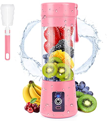 MIAOKE - Frullatore portatile per frullati, mini frullatore per succhi con sei lame in 3D, USB ricaricabile Juicer Cup per casa/ufficio/esterno, Rosa