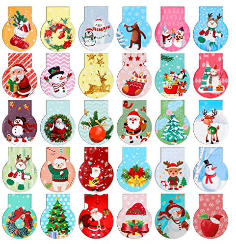 MWOOT 30 Stück Weihnachten Magnetische Lesezeichen,Christmas Bücher Magnet Seitenmarker,Magnetic Bookmarks Seiten Clips für Studenten Lesen(3x4cm,30 Stil)