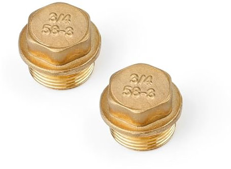 KINHARD Tapón de Latón Hexagonal, 2 Piezas 3/4 Racor Roscado, Accesorios de Latón Para Radiadores, Colectores y Sistemas de Agua