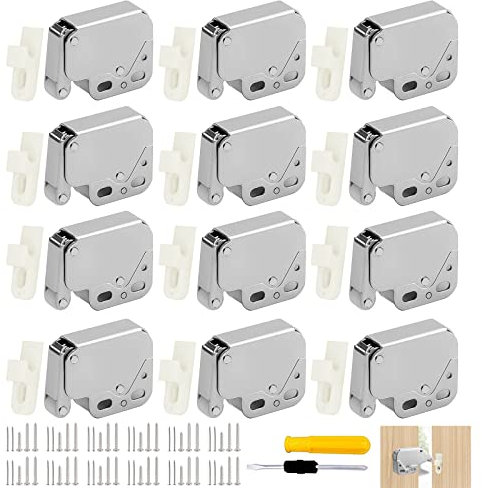 JNZLT 12 Stk Federschnäpper, Metall Mini Latch Möbel Schnäpper mit Schrauben, Nägeln & Schraubenzieher Geeignet für Kleiderschränke, Schränke & Schranktüren