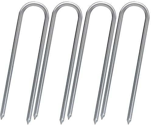 Sutekus Trampolinpfähle, Windspieß, strapazierfähig, U-förmig, Stahl, Bodenanker für Trampolin, Garten, Camping, Fußballtore (silberfarben/4 Stück)