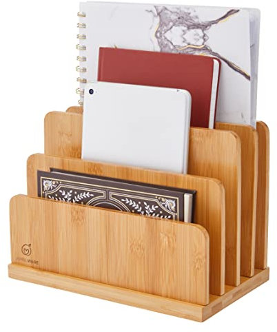 JumblWare Bamboo Desk File Organizer. Briefhalter aus Holz mit 4 Fächern und Organisationstablett zum Abheften von Briefen, Rechnungen, Papieren und Bürozubehör. Zuhause-Geschenk für Frauen und Männer