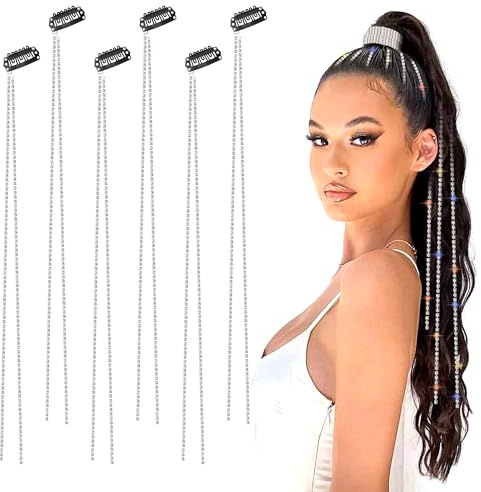 Heveer Catena Per Capelli Con Strass Brillantini E Nappe - Clip Nappa Di Cristallo Accessori Donne 6 Pezzi, Ragazze