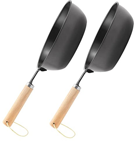 BIUDECO 2pcs Charcoal Burning Pot Wooden Handle Sturdy Iron Charcoal Pot for Outdoor Cooking Portable Barbecue Stove Camping Equipment