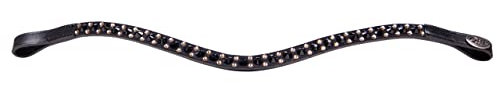 QHP Stirnriemen Stirnband Leder Menton Strasssteine (Vollblut, schwarz)