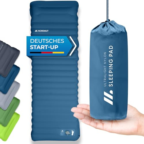 NORDMUT® Isomatte Schnellaufblasend mit integrierter Fußpumpe 10 cm - Isomatte Camping mit kleinem Packmaß - Outdoor Matratze für müheloses aufpumpen - Camping Matratze ultra komfortabel