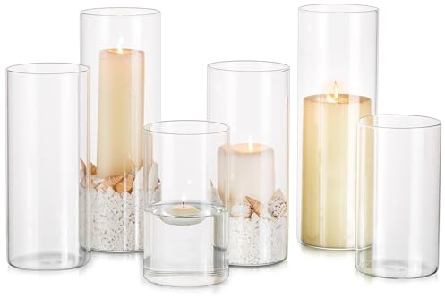 Glasseam Portacandele in Vetro per Candele A Colonna, Portacandele Hurricane 6 per Candele Galleggianti Votive di Luce del tè, Grandi Portacandele per La Decorazione della Tavola da Pranzo