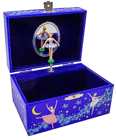GICO Schmuckkästchen blaue Ballerina für Mädchen Kinderspieluhr mit Musik, drehender Figur und Spiegel Geburtstagsgeschenk Mädchen Schmuckbox Kinder 15 x 13 x 9 cm - 92062