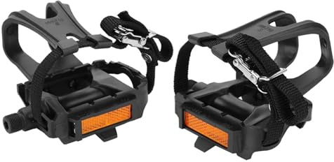 Bike Pedals with Clips and Straps Bicycle Pedal Outdoor Cycling and Indoor Bike Spindle Resin/Alloy Bicycle Pedals Mountain Bikes Accessories