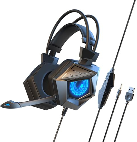 HiXip Casque de jeu filaire avec | Casque filaire PC pour filles | Réduction du bruit, son surround stéréo, casque lumineux RVB pour écouter de la musique