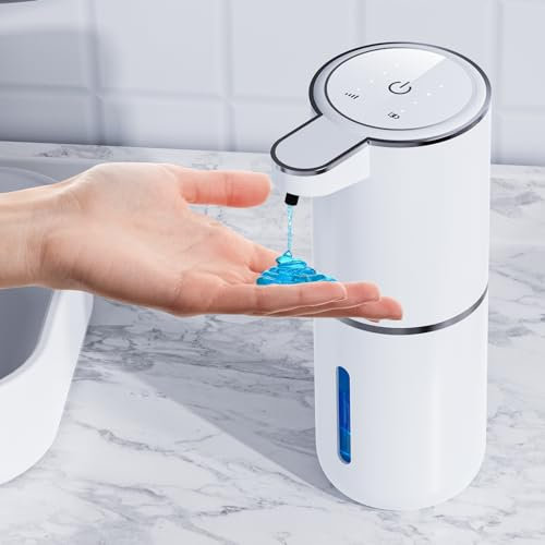 Dispensador de jabón automático, 380 ml, dispensador de jabón automático sin contacto, recargable por USB con sensor de movimiento por infrarrojos para baño, cocina, oficina