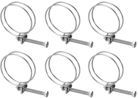 sourcing map Lot de 6 colliers de serrage à double fil, 45 à 50 mm réglables en acier inoxydable avec boulon M6 pour tuyau de collecte de poussière, tuyau de pompe