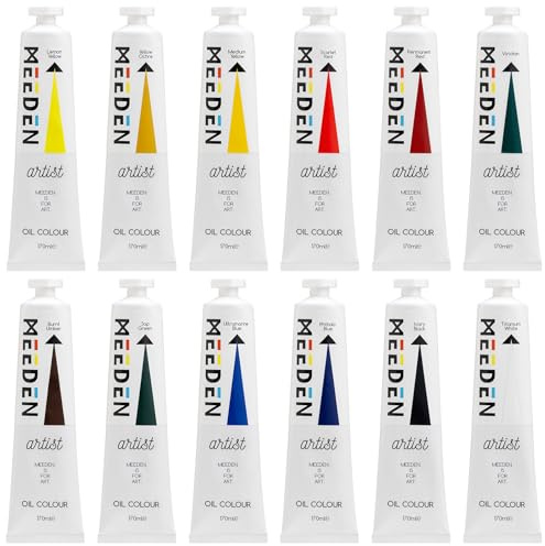 MEEDEN Juego de Pintura al Oleo para Artistas, 12 Colores x Tubos de 170 ml, Suministros de Arte para Pintura en Lienzo