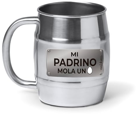 mundohuevo® Jarra de cerveza personalizada acero inoxidable 304 | Regalo original para padrinos | Mi padrino mola un huevo | Color plateado aspecto barril | Capacidad 500 ml.