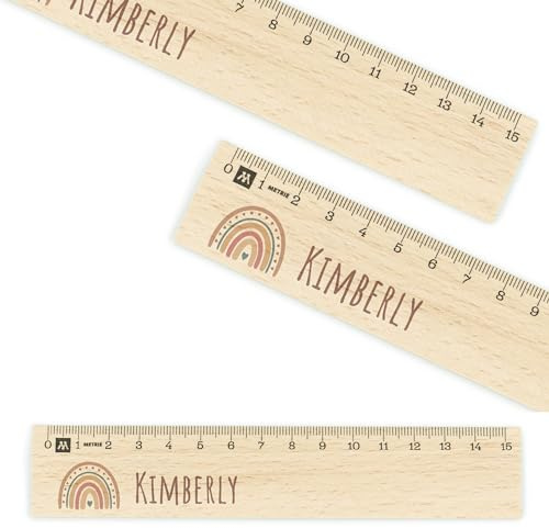 Lineal personalisiert für Kinder 15cm aus Holz mit Namen - Regenbogen | UV-Druck, Geschenke für die Einschulung und Schulstart, Geschenkideen Schultüte, Schulbedarf Junge/Mädchen