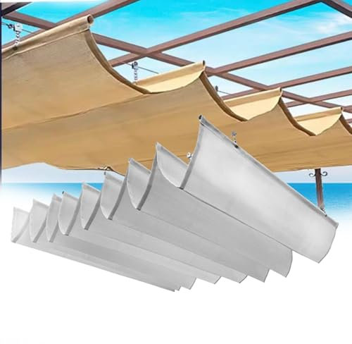 Vela Ombreggiante Estensibile Roman Wave | Copertura Sostitutiva Per Tettoia Parasole Pergola Per Terrazza Per Pergolato In Legno Da Giardino Esterno Set Completo Di Accessori(Light gray,1.25x12m)