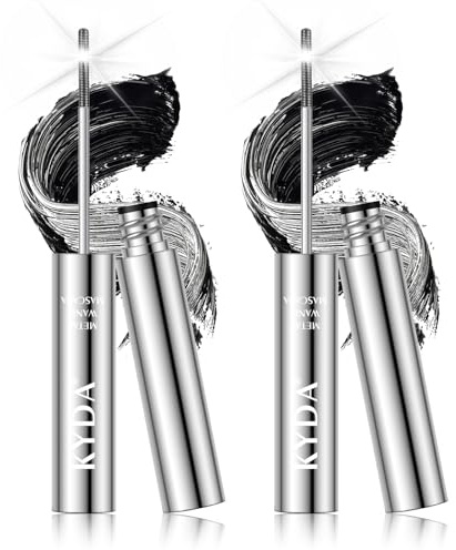 KYDA Washable Metal Mascara, Schwarz Extra Slim Super Curling Voluming Eyelash, Borstenlose Metallwimpernbürste, Dauerhaftes, nicht abblätterndes Pigment (Schwarz-2)