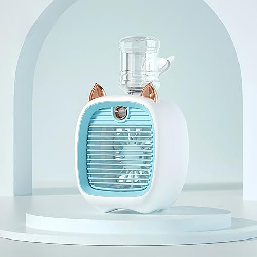 Ventilador de escritorio recargable con rociador de agua, con forma de animal, lindo con tanque de agua de 500 ml reemplazable con botella mineral, tecnología de nano pulverización, dirección y