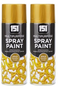 DIOXSTAR Metallic Gold Spray Paint, Fast Drying, Non-Cracking, Suitable for Most Surfaces Including Wood, Metal and Brick, Interior and Exterior Decoration, 400ml (2 PCS)