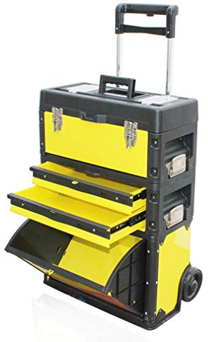 Werkzeugwagen mit 3 Ebenen, mit 100 kg Tragkraft, ideal für Garagen und Werkstätten, Schwarz und Gelb