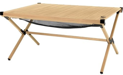 camp LIFE Tavira Alu-Rolltisch Bambusoptik | Couchtisch Campingtisch klappbar mit Netzablage | Gartentisch Camping Tisch Klapptisch für Balkon Outdoor Ultraleicht | 89x70 cm, belastbar bis 30kg