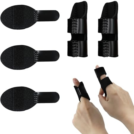 JOIYHY 5 Pezzi Stecche per Dita Mano, Finger Splint Pollice, Dito a Scatto, Supporto di Protezione per Pollice Indice Medio Anulare Mignolo,Tutore Dito per Allevia il Dolore, lesioni sportive(Nero)
