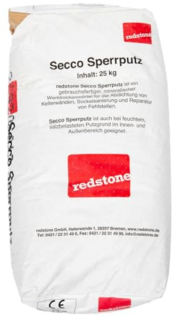 redstone Sperrputz Secco 25kg – Wasserdichter & salzbeständiger Putz für feuchtes Mauerwerk – Hochdruckbeständig bis 0,5 bar – Für Innen- & Außenbereich