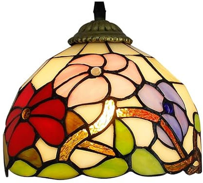 Style Pendant Light, Stained Glass Dome Lampshade, Easy Fit Ceiling Fixture E27 Retro Flower Hanging Lamp Chandelier for Bar Dining Room Bedroom Ceiling Light Restaurant Kitchen Island (C)