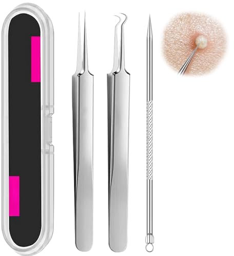 CATOR 3 Extracteur Point Noir, extracteur point noir Kit Tire Comedons Professionnel en Acier Inox Outils Point Noir, Kit Extracteur Professional avec Boite, pour Retire Comédons