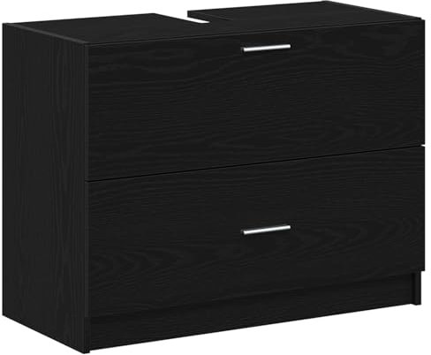 vidaXL Diskbänkskåp i svart ek för badrum med 2 lådor | Modern design i konstruerat trä med matt finish | Utrymmesbesparande förvaringslösning för inomhusbruk | Nutida möbelorganisation