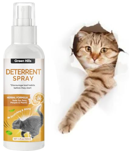 Green Hills Cat Deterrent Spray,Anti-Scratch Deterrent for Furniture, Sofas, Rugs, Curtains,Indoor & Outdoor Cat Repellent Spray,120ML