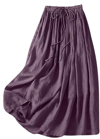 Rock Damen Lang Baumwolle Leinen Maxirock Elegant Sommerrock Leicht und Luftig Freizeitrock Einfarbig Casual Damenrock Sommer Langer Röcke für Frauen Leinenrock Stufenrock Lila XXL