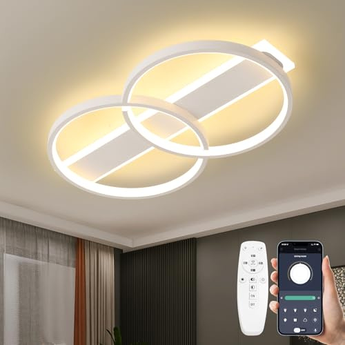 MYCUL LED Deckenleuchte Dimmbar mit Fernbedienung,2 Ringen Rund,Weiß | 32W Modern Deckenlampe Wohnzimmerlampe,Schlafzimmerlampe 3000K-6000K Küchenlampe,Deckenbeleuchtung für Esszimmer