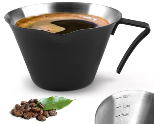 Misurino Espresso in Acciaio Inox con Maniglia,Caffè Bocca A Forma di V,7.5×4.5cm Misurino per Caffè Tazzina,Misurino Espresso con Maniglia,Misurino Manico Inox,per Caffetterie,Hotel,Ufficio