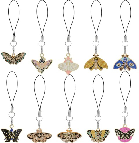 DICOSMETIC 10Pcs Phone Wrist Strap Cute Phone Charms 10 Styles Butterfly Charms Lanyard Strap Kawaii Cellphone Keychain Animal Cell Phones Pendant Accessories for Bag Backpack Camera