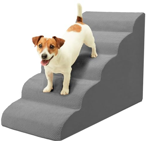 Niubya Escalera para Perros y Gatos Niubya, 62cm de Alto, con Funda Lavable y Espuma de Alta Densidad, para Cama, Salón y Sofá, Escalera Ancha para Mascotas Mayores y Heridas (Gris, 5 Peldaños)