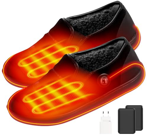 Beheizbare Hausschuhe für Herren & Damen – Elektrischer Fußwärmer mit 2 x 6000mAh Akku und Verbesserter Heiztechnologie für Zuhause & Büro