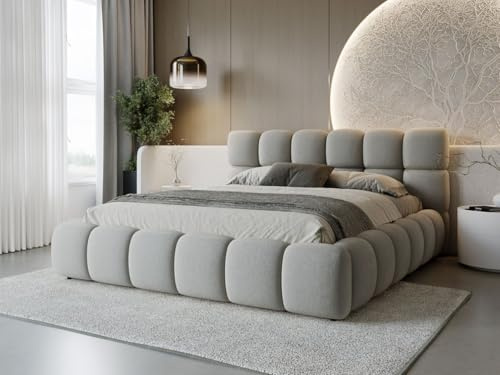 GRAINGOLD Modo Bett 200x200, Polsterbett mit Bettkasten, Polsterbett mit Stauraum, Samt, mit Lattenrost, mit Kopfteil, ohne Matratze (Grau, 200x200)