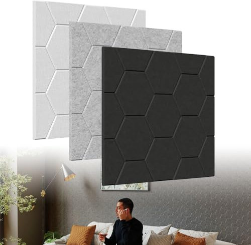 ACXIN Pannelli acustici 3D, assorbitori acustici autoadesivi per rivestimenti murali e acustici, pannelli acustici, pannelli da parete, rivestimento acustico, colore nero, a forma di nido d'ape