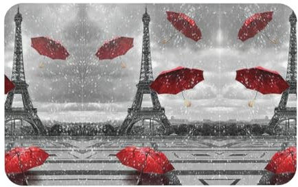 Fgwaauh Alfombrilla de ducha con diseño de la Torre Eiffel con diseño de paraguas rojo, antideslizante, superabsorbente, de secado rápido, para el suelo del baño